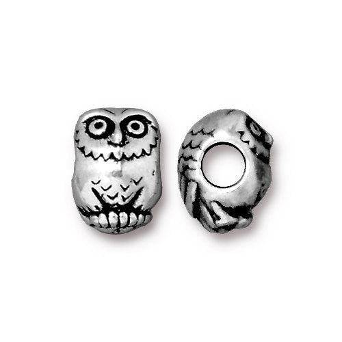 TierraCast Owl Euro Bead / pewter with antique silver finish / large hole bead / 94-5767-12
