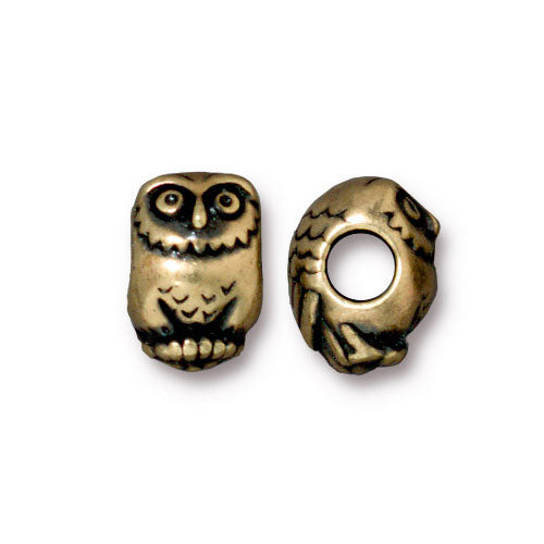 TierraCast Owl Euro Bead / pewter with a brass oxide finish / large hole bead / 94-5767-27