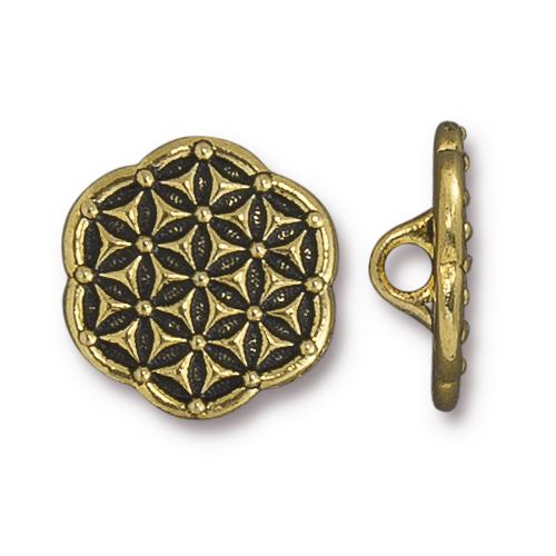 TierraCast Flower of Life Button / pewter with antique gold finish  / 94-6570-26