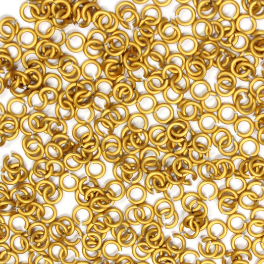 MATTE GOLD / 2.4mm 20 GA Jump Rings / 5 Gram Pack (approx 350) / sawcut round open anodized aluminum