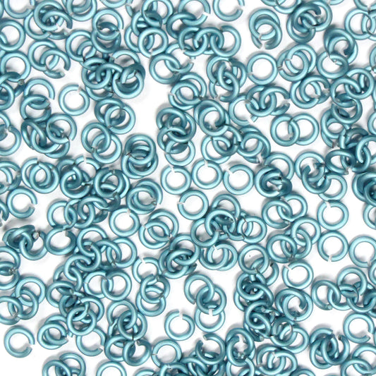 MATTE SKY BLUE / 2.4mm 20 GA Jump Rings / 5 Gram Pack (approx 350) / sawcut round open anodized aluminum