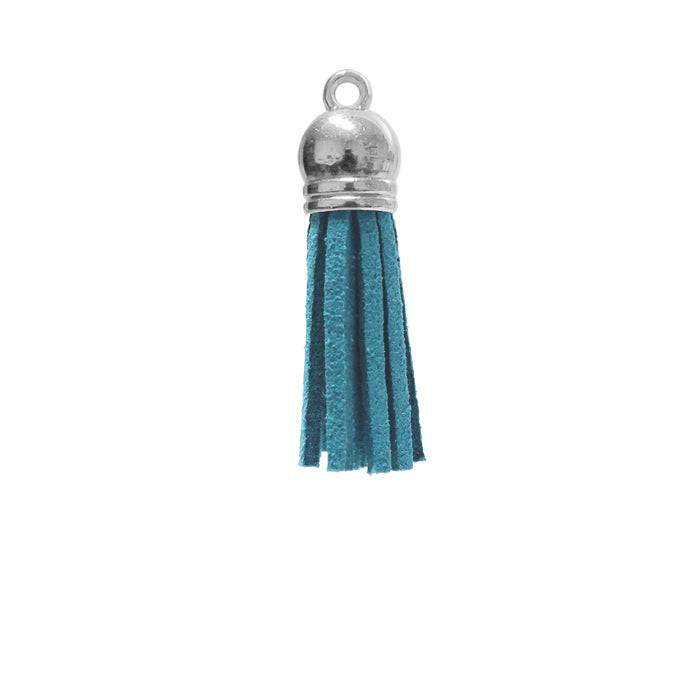 PEACOCK BLUE 40mm Faux Suede Tassel with silver acrylic cap and eyelet