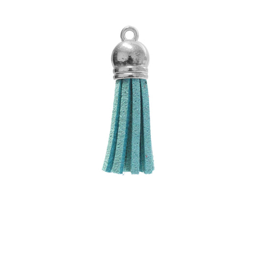 LIGHT TURQUOISE 40mm Faux Suede Tassel with silver acrylic cap and eyelet