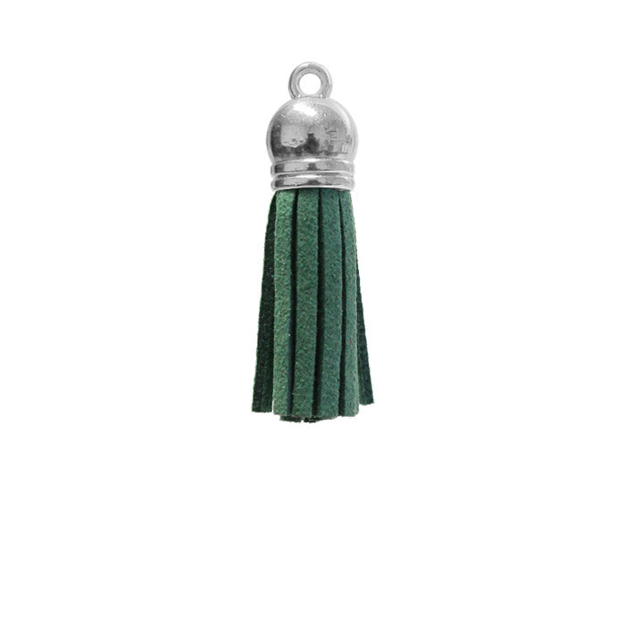 GREEN 40mm Faux Suede Tassel with silver acrylic cap and eyelet