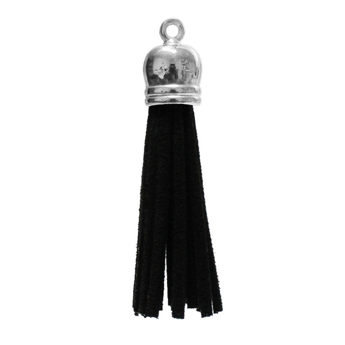 BLACK 60mm Faux Suede Tassel with silver acrylic cap and eyelet