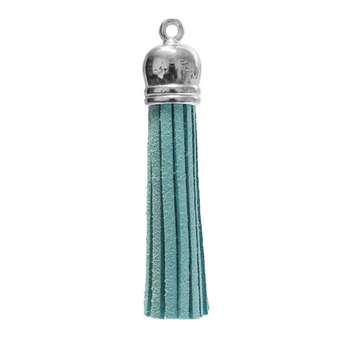 LIGHT TURQUOISE 60mm Faux Suede Tassel with silver acrylic cap and eyelet