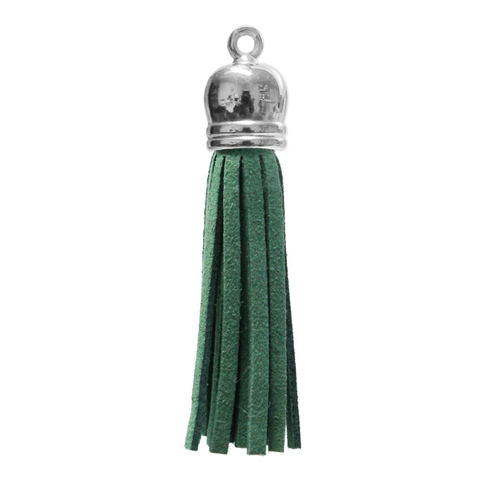 GREEN 60mm Faux Suede Tassel with silver acrylic cap and eyelet