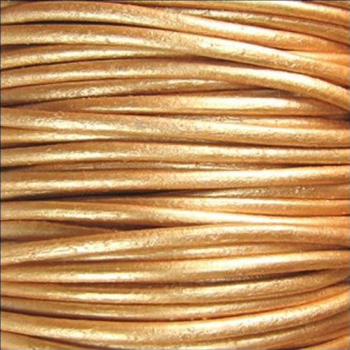 METALLIC GOLD 2mm Round Leather Cord / sold by the meter