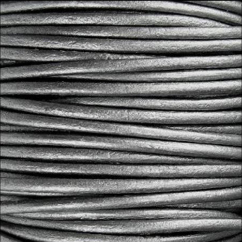 METALLIC GREY 2mm Round Leather Cord / sold by the meter