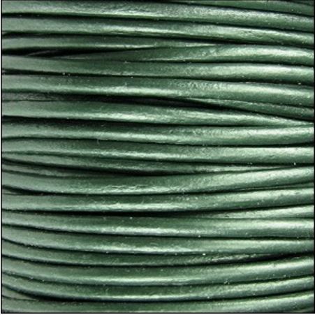 METALLIC OCEAN GREEN 2mm Round Leather Cord / sold by the meter