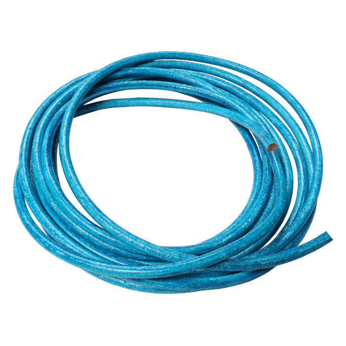 DISTRESSED TURQUOISE 5mm Round Euro Leather Cord / sold by the meter / rope for craft or jewelry making, make cord bracelets or necklaces