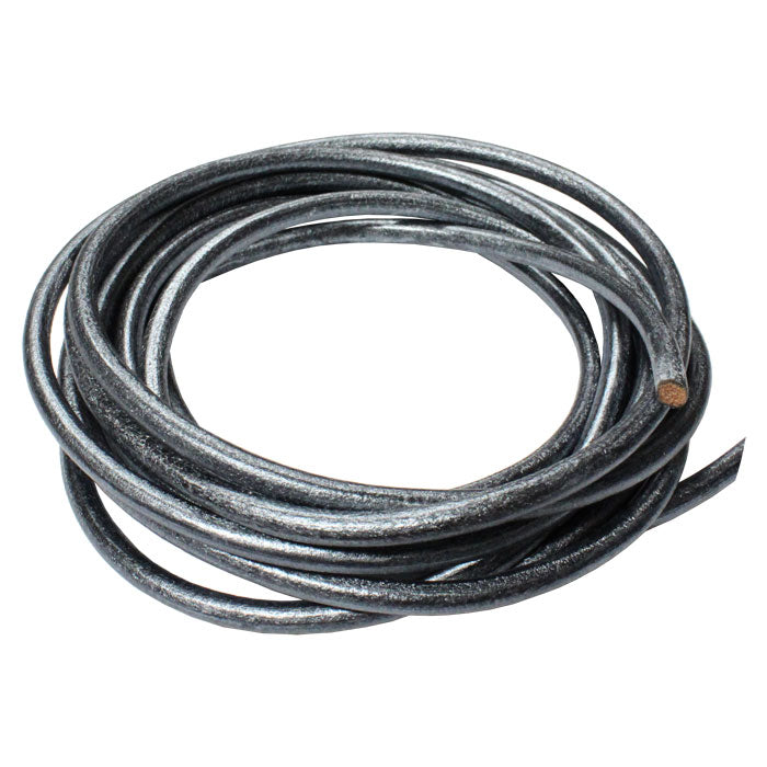 METALLIC SILVER BLACK 5mm Round Euro Leather Cord / sold by the meter / rope for craft or jewelry making, make cord bracelets or necklaces