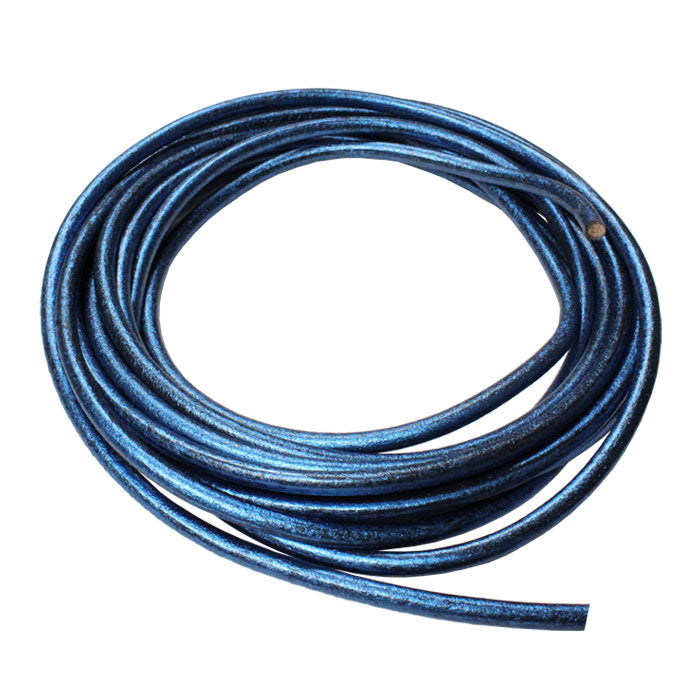 METALLIC GALAXY BLUE 5mm Round Euro Leather Cord / sold by the meter / rope for craft or jewelry making, make cord bracelets or necklaces