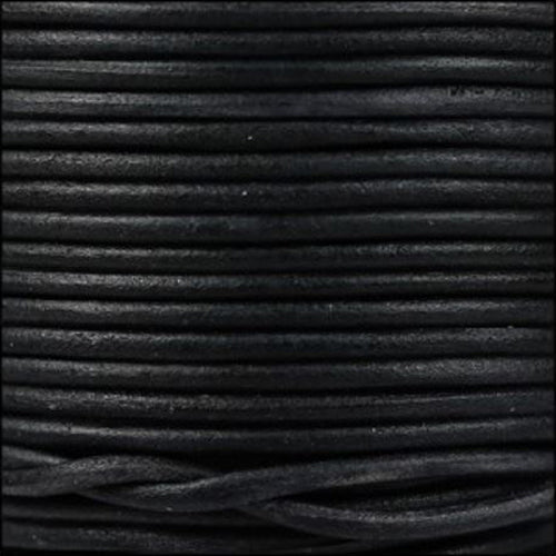 NATURAL BLACK MATTE 2mm Round Leather Cord / sold by the meter