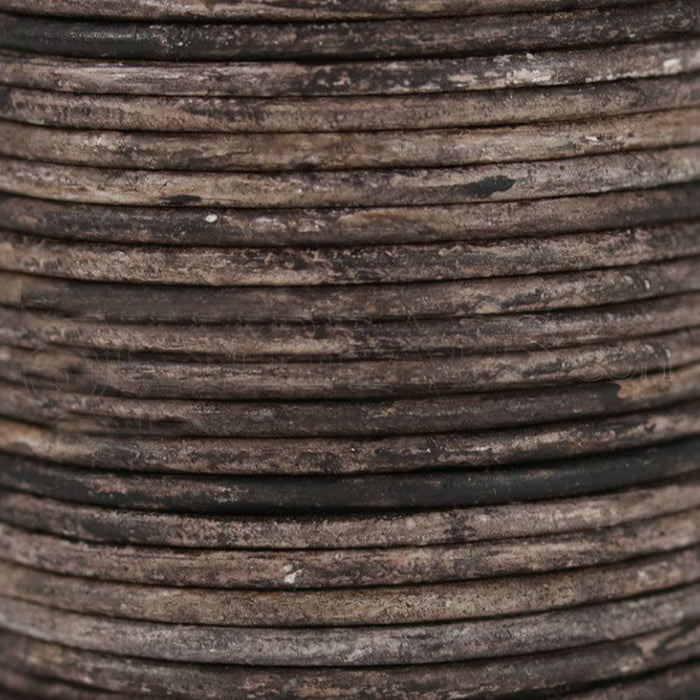 WEATHERED COFFEE 2mm Round Leather Cord / sold by the meter