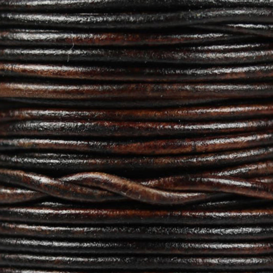 NATURAL DARK BROWN 2mm Round Leather Cord / sold by the meter