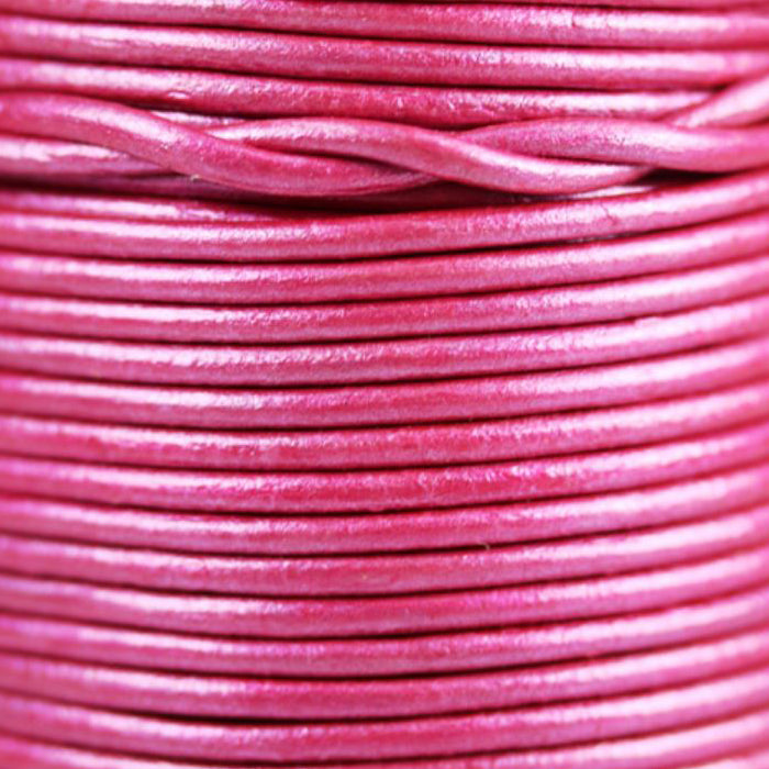 METALLIC MAGENTA 2mm Round Leather Cord / sold by the meter