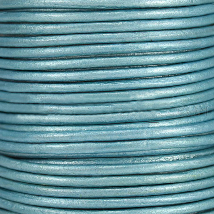 METALLIC DEEP AQUA 2mm Round Leather Cord / sold by the meter