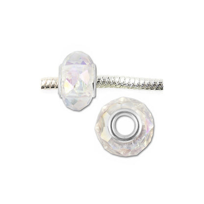Clear Crystal AB Faceted Rondelle Bead / 6 Pack / Large Hole 4.5mm ID / Silver Plated Grommet