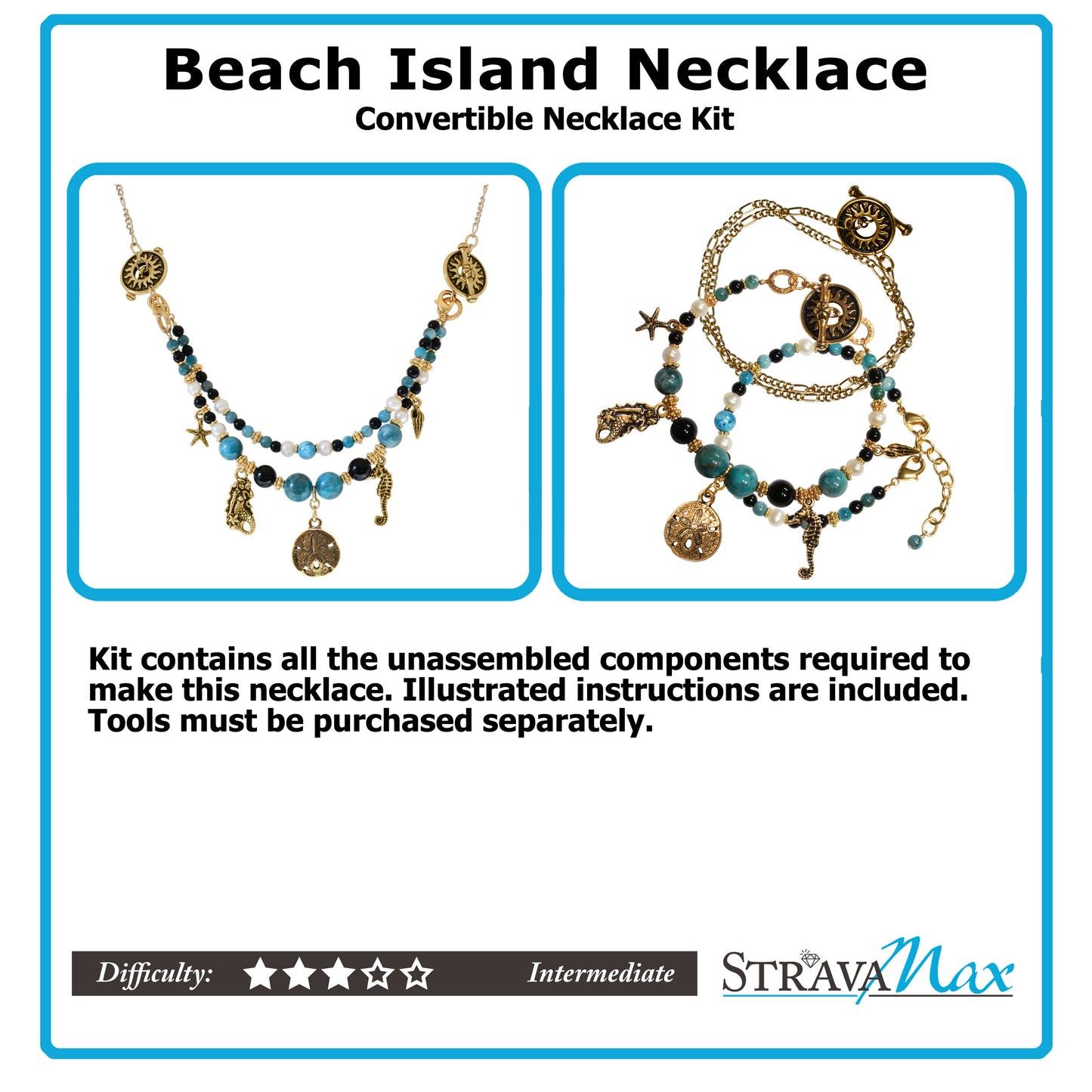 DIY Jewelry Kit for Beach Island Necklace / convertible - can break down into 3 separate bracelets