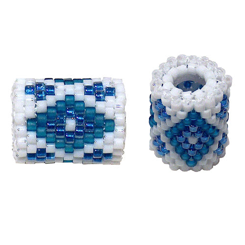 15x11mm Blue Diamonds on White Peyote Stitch Tube Bead