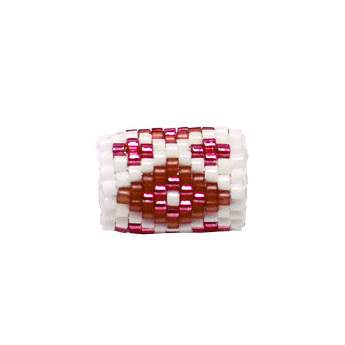 15x11mm Pink Diamonds on White Peyote Stitch Tube Bead