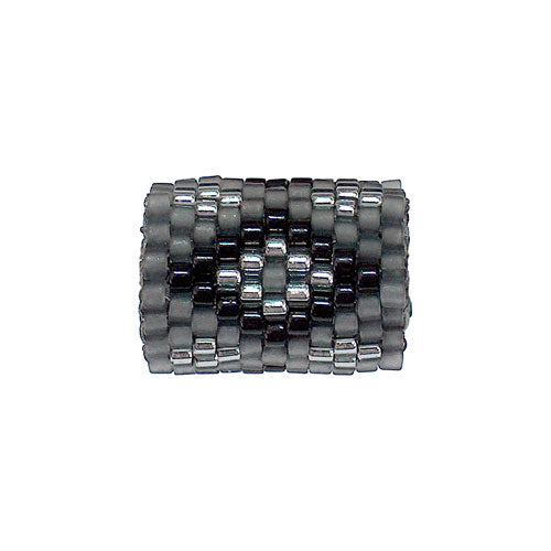 15x11mm Black and Silver Diamonds on Grey Peyote Stitch Tube Bead