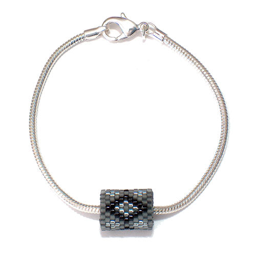 15x11mm Black and Silver Diamonds on Grey Peyote Stitch Tube Bead