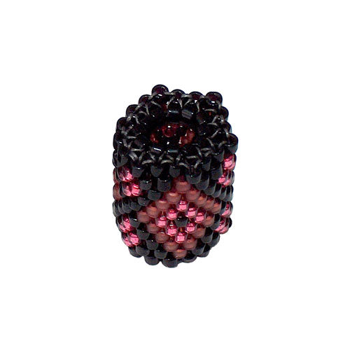 15x11mm Pink Diamonds on Black Peyote Stitch Tube Bead