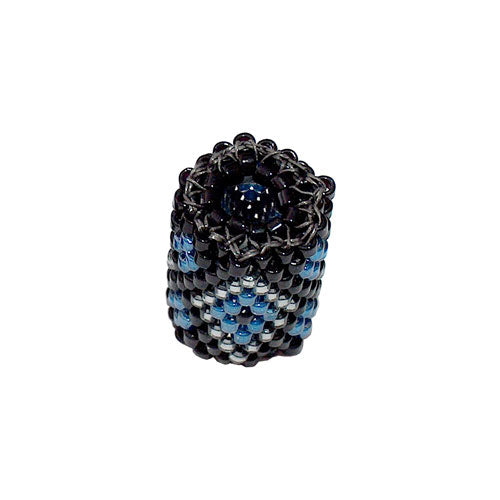 15x11mm Silver and Blue Diamonds on Black Peyote Stitch Tube Bead