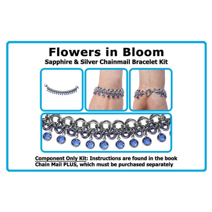 Component Kit for Flowers in Bloom Chainmail Bracelet (Sapphire Blue and Silver)