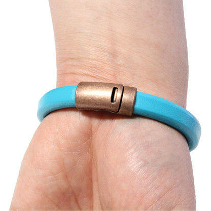 Harmony Leather Bracelet / fits 6.5 to 7 Inch wrist size / blue european leather / antique copper magnetic clasp