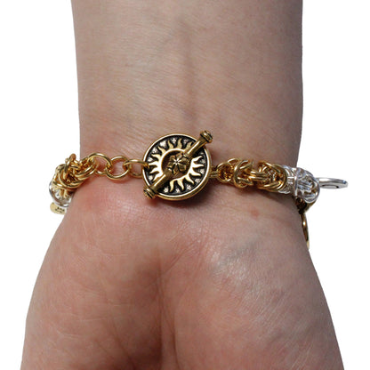 Charms In Harmony Chainmail Bracelet / 6-1/2 to 7 Inch wrist / features 12 charms with om, yin yang, heart, tree, lotus, earth symbols