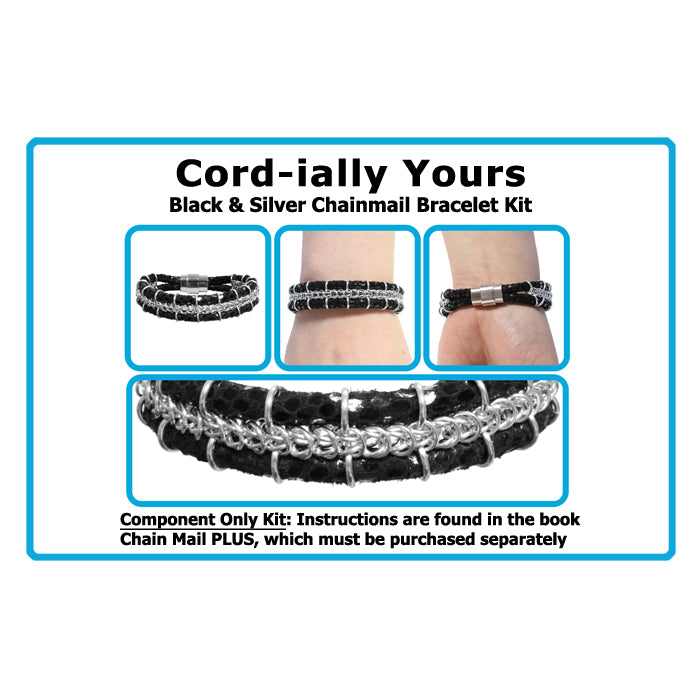 Component Kit for Cord-ially Yours Chainmail Bracelet (Black & Silver)