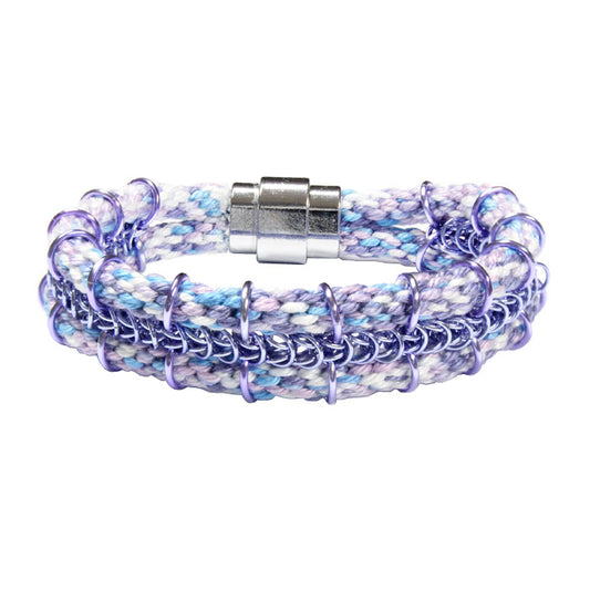 Cord-ially Yours Bracelet / 6.5 to 7 Inch wrist size / light purple lavender chainmail / kumihimo woven braid / magnetic clasp