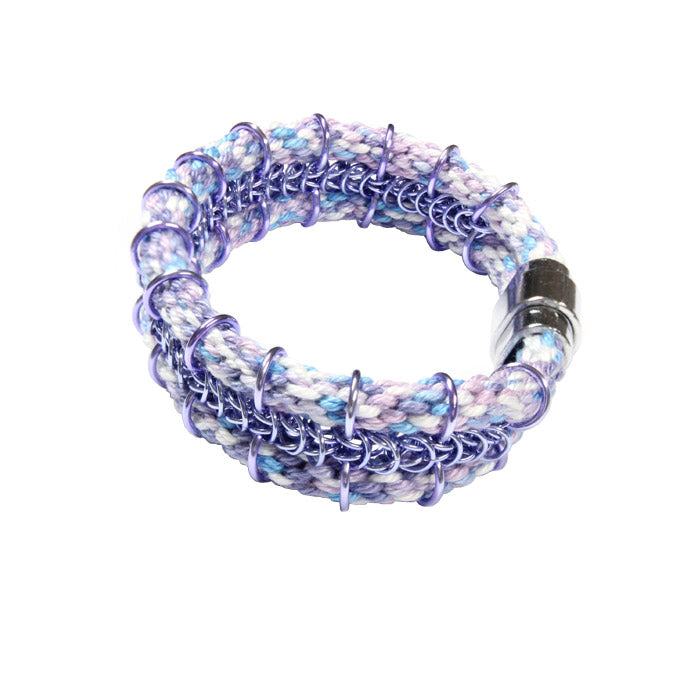 Cord-ially Yours Bracelet / 6.5 to 7 Inch wrist size / light purple lavender chainmail / kumihimo woven braid / magnetic clasp