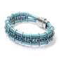 Cord-ially Yours Bracelet / 6.5 to 7 Inch wrist size / matte silver & sky blue chainmail / metallic seafoam leather cord / magnetic clasp