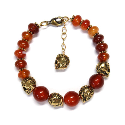 Carnelian Tribal Skull Bracelet / 6 to 7 Inch wrist size / extender chain