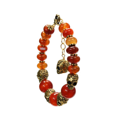 Carnelian Tribal Skull Bracelet / 6 to 7 Inch wrist size / extender chain