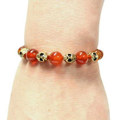 Carnelian Tribal Skull Bracelet / 6 to 7 Inch wrist size / extender chain