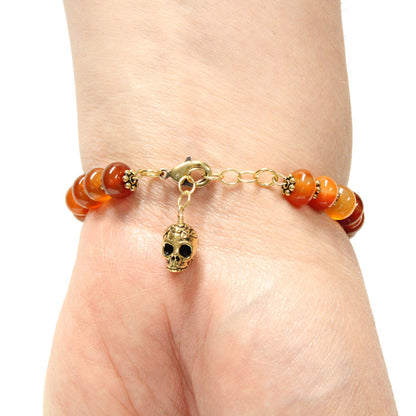 Carnelian Tribal Skull Bracelet / 6 to 7 Inch wrist size / extender chain