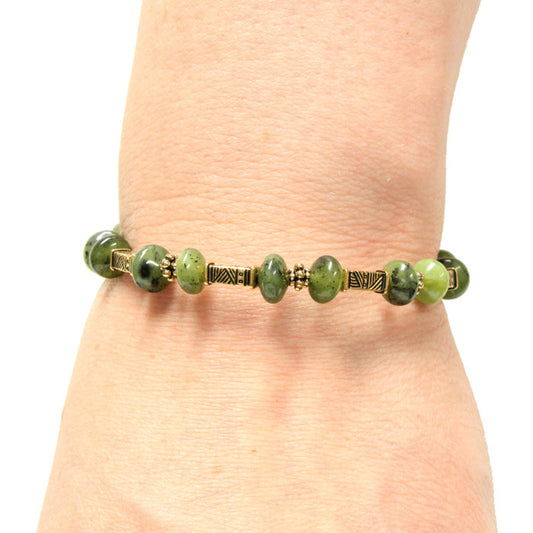 Green Serpentine Bracelet with tree charm / 6 to 7 Inch wrist size / extender chain