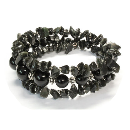 Black Onyx Mania Triple Wrap Bracelet / 6 to 8 Inch wrist size