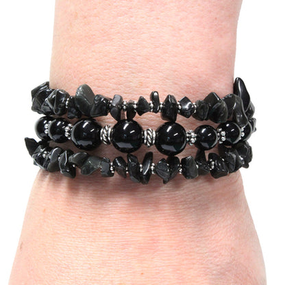 Black Onyx Mania Triple Wrap Bracelet / 6 to 8 Inch wrist size