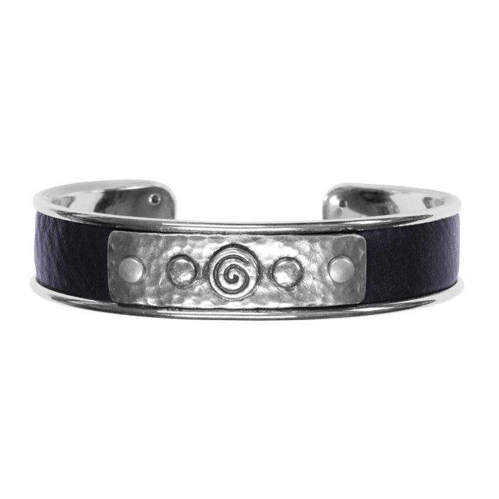 Spiral Rivets Cuff Bracelet / dark purple leather / rhodium plated cuff / fits up to 7 inch wrist size