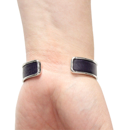 Spiral Rivets Cuff Bracelet / dark purple leather / rhodium plated cuff / fits up to 7 inch wrist size