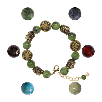 Gemstone Buddha Bracelet / 6 to 7 Inch wrist size / choose from blue agate, carnelian, garnet, serpentine, sodalite or terra agate