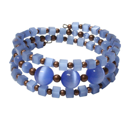 Blue Fiber Optic Bracelet / 6 to 8 Inch wrist size / antique copper accent beads