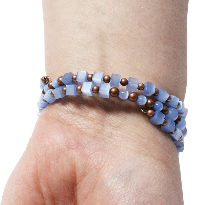 Blue Fiber Optic Bracelet / 6 to 8 Inch wrist size / antique copper accent beads