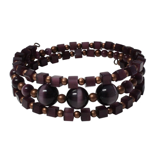 Purple Fiber Optic Bracelet / 6 to 8 Inch wrist size / antique copper accent beads